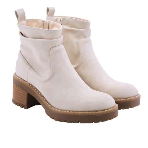 Bullboxer B-52 Beige Luge Sole Ankle Booties Women's 9M Chunky Heel Side Zip - Picture 1 of 11